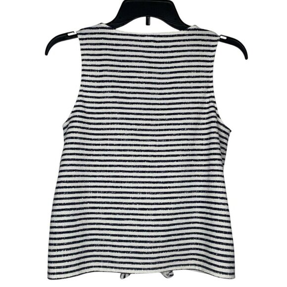 Old Navy Top Size Medium V-Neck Striped Front Button Closure Tie Blue White - Picture 4 of 8